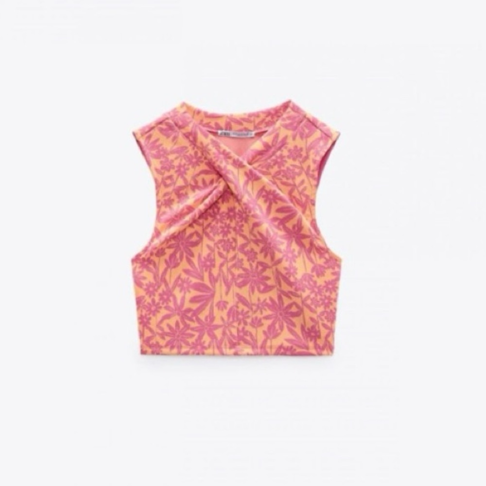 NWT Zara Jacquard Crop Wrap Top Size Small